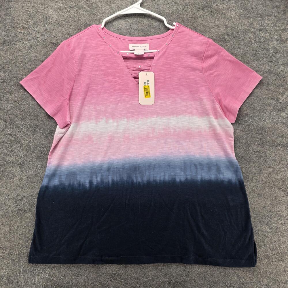 Allison Daley T-Shirt Womens L Multicolor Striped V-Neck Short Sleeve Studded